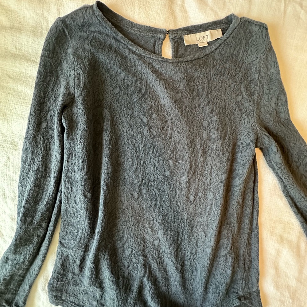 LOFT Gray Fitted Embellished Blouse